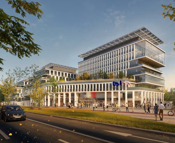 Image 3D de la cité administrative de Lille sous laquelle a été installée la canalisation en WEHOLITE
